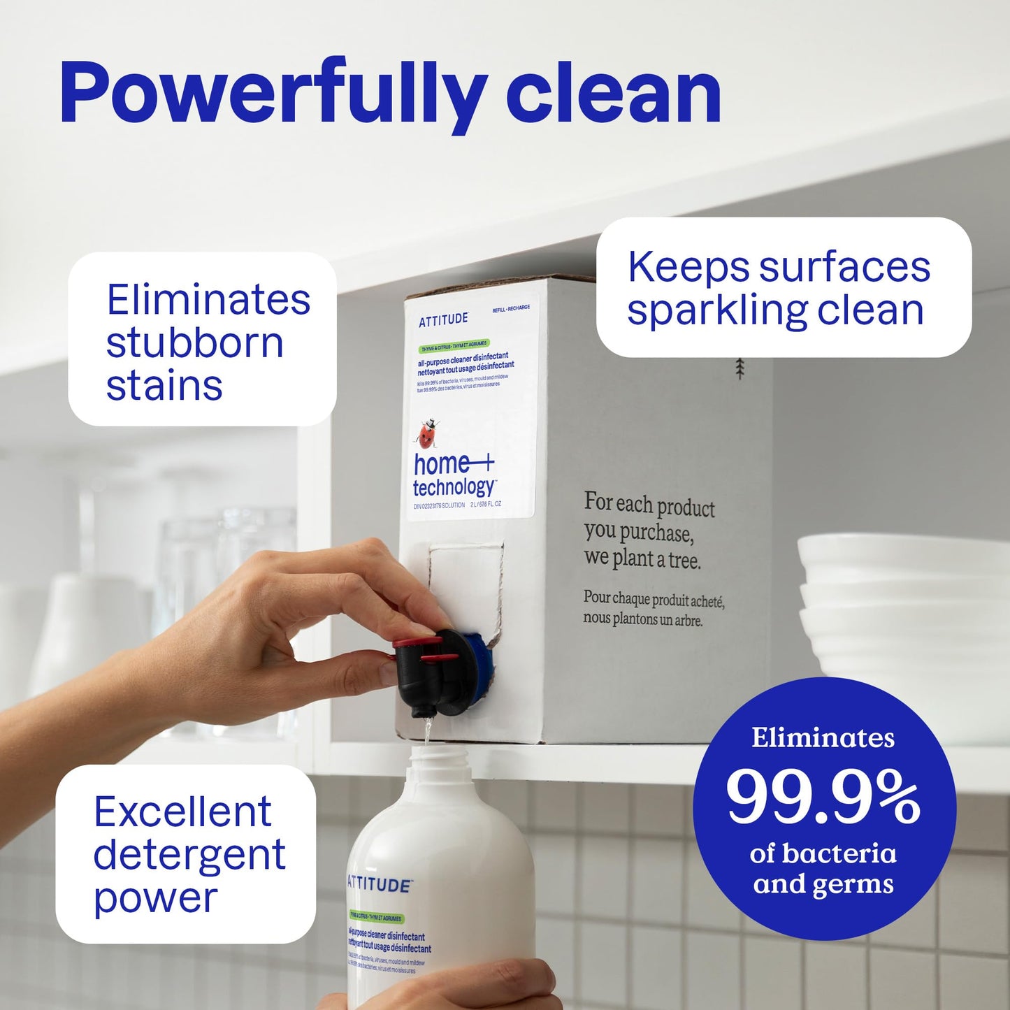 ATTITUDE Disinfectant Spray, All Purpose Cleaner with 99.99% Germ & Virus Elimination, Vegan & Plant-Based, Multi-Surface, Made in Canada, Unscented, 800 mL (Pack of 3) - Available at All In One Marketplace Canada