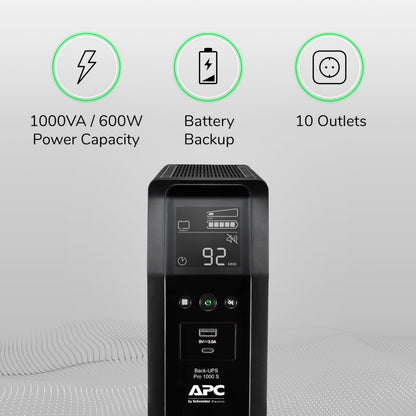 APC UPS 1000VA Sine Wave UPS Battery Backup & Surge Protector, BR1000MS Backup Battery Power Supply with AVR, (2) USB Charger Ports