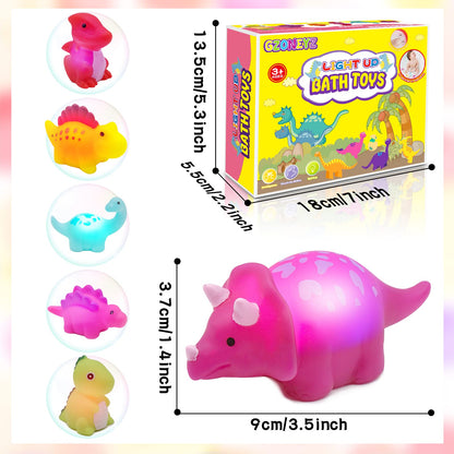 Light-Up Dinosaur Bath Toys - 6 Pack Baby Bath Toys Baby Bathtub Shower Floating Swimming Pool Toy with Colourful Flashes Light for Toddlers Kids Gifts in Birthday Christmas Bathroom 🍁 All In One Marketplace Canada