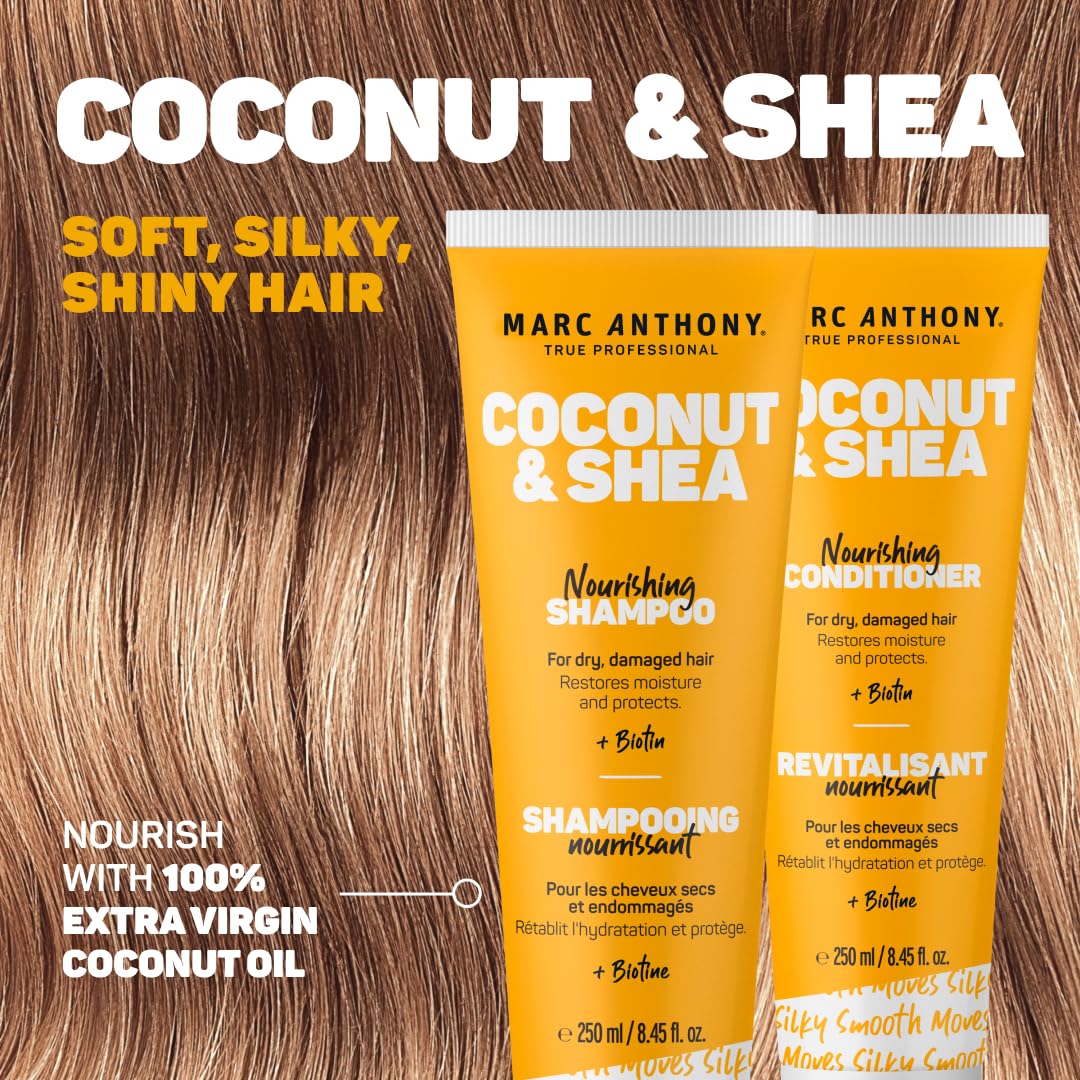 Marc Anthony Coconut Oil & Shea Butter Shampoo & Conditioner – Biotin & Keratin - Sulfate Free, Color Safe, Anti Frizz Hair Shampoo & Conditioner Gift Set for Dry Damaged Hair