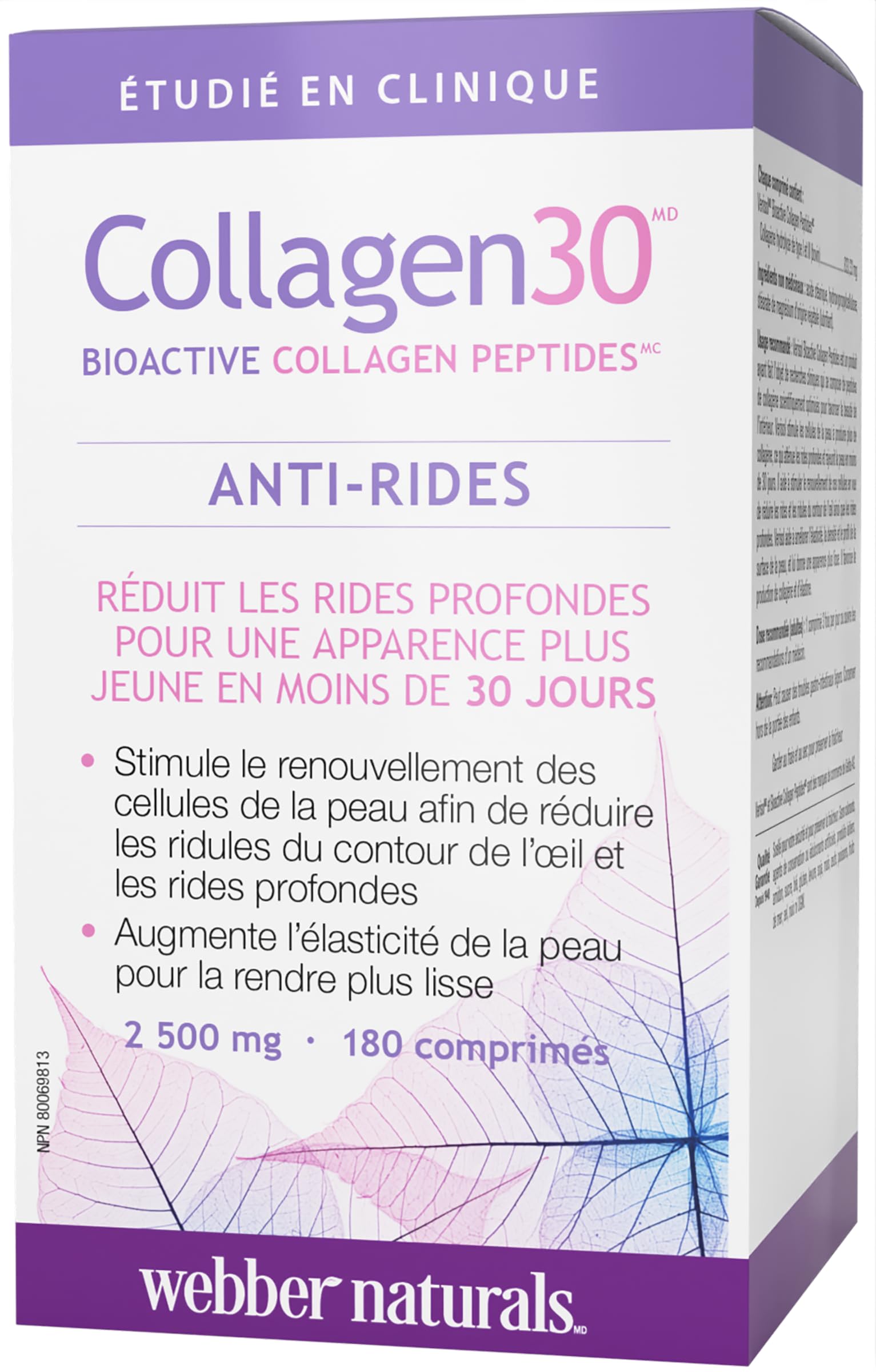 Webber Naturals Collagen30 Anti-Wrinkle, 2500 mg of Bioactive Collagen Peptides Per Serving, 180 Tablets, Helps Reduce Deep Wrinkles, Fine Lines & Stimulates Skin Cells - Available at All In One Marketplace Canada