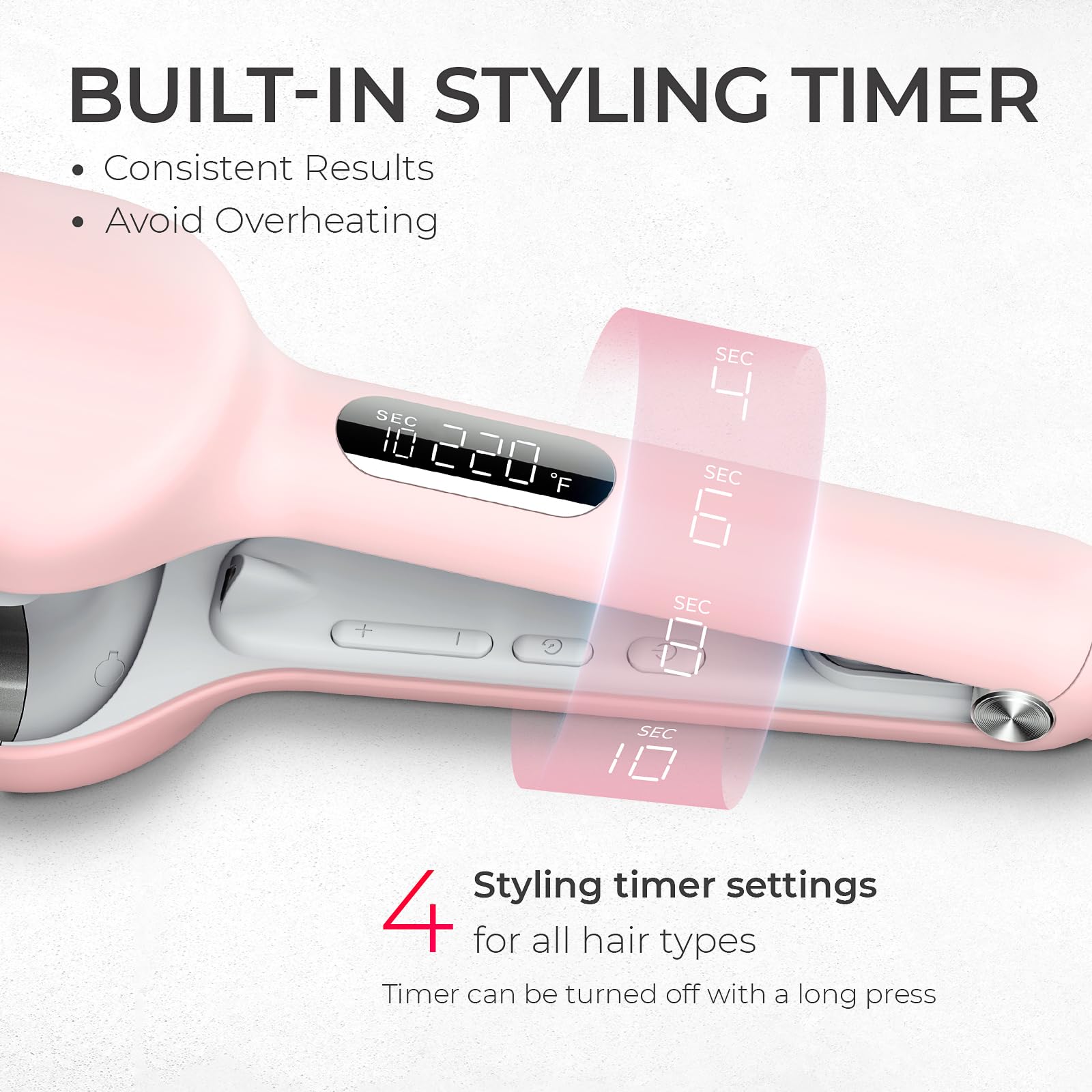TYMO ROVY Hair Waver Curling Iron, 3-Barrel Ionic Hair Curler with 9 Heat Settings, Beach Waves Crimper for Women, Travel-Friendly, Anti-Scald, Fast Heating, Easy to Use, Pink, 1.25 inch