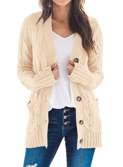 PRETTYGARDEN Women's Cable Knit Cardigan Sweaters Fall(Beige,M) 🍁 All In One Marketplace Canada