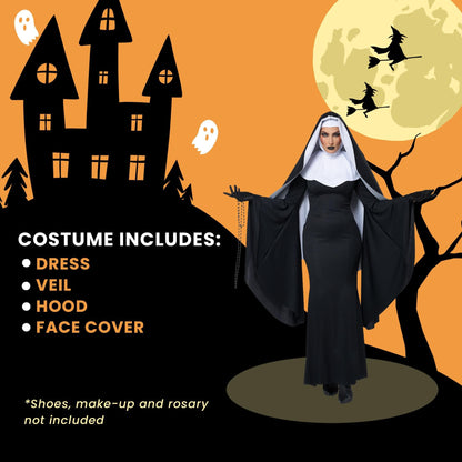 Costume d'Halloween pour adulte Nonne gothique Bad Habit, taille XS 34-36