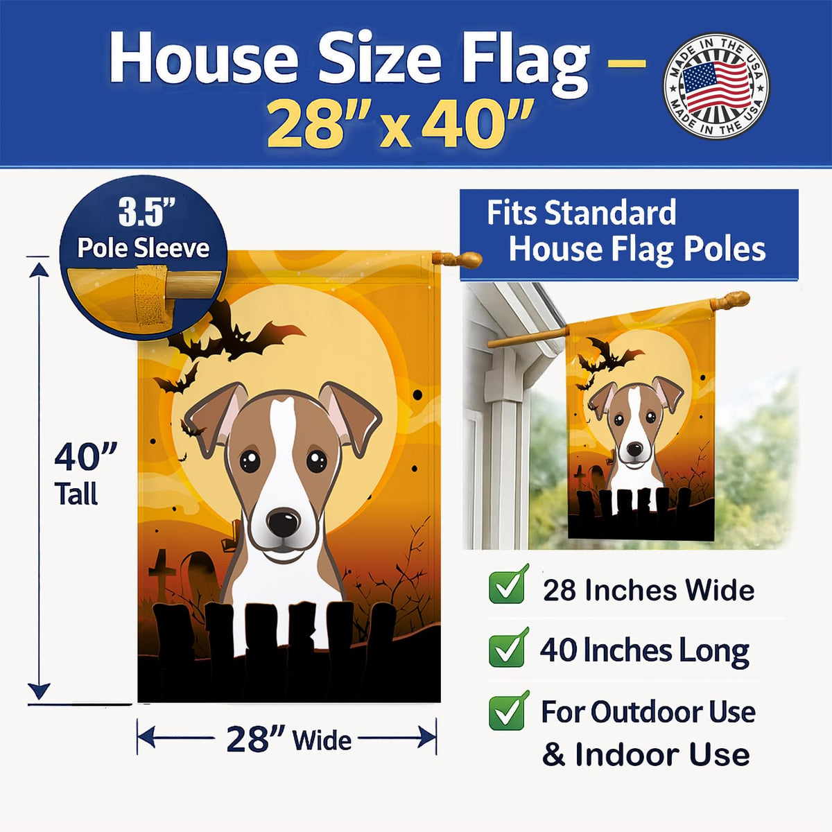 Caroline's Treasures BB1818CHF Halloween Jack Russell Terrier Canvas House Size Flag, Multicolor, Large