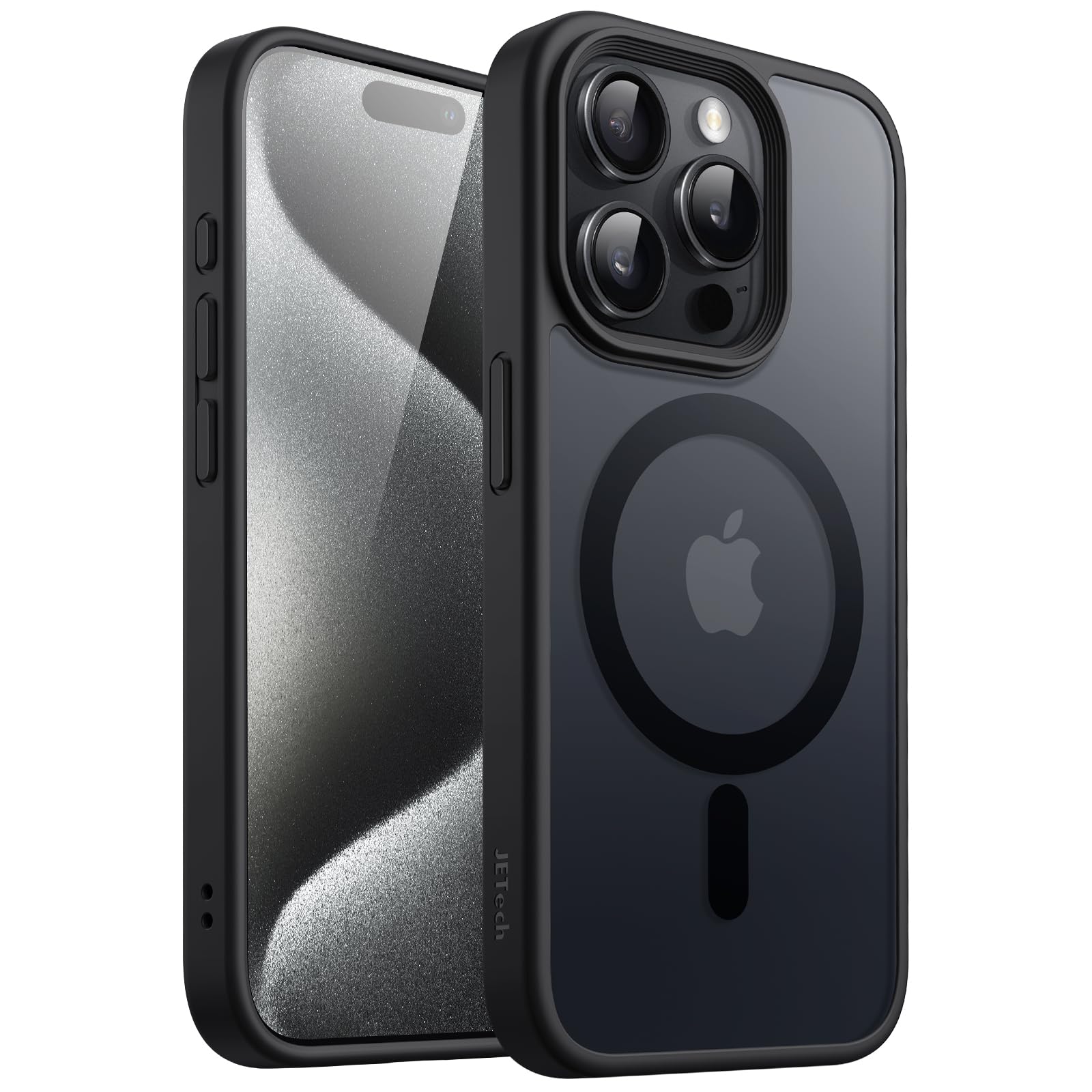 JETech Magnetic Case for iPhone 15 Pro 6.1-Inch Compatible with MagSafe, Translucent Matte Back Slim Shockproof Phone Cover (Black)