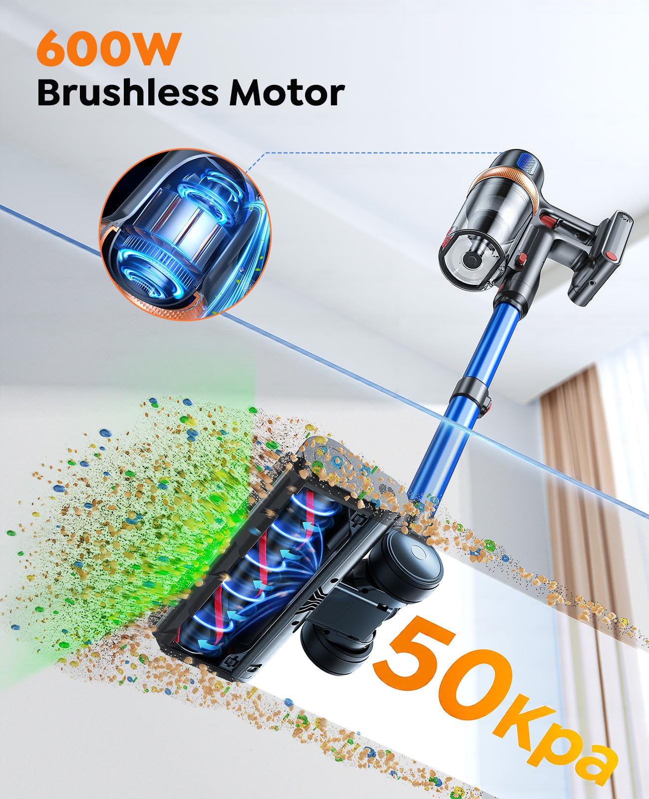 INTETURE Cordless Vacuum Cleaner, 650W 55KPA 70Mins (ECO) Vacuum Cleaners with LED Display, Self-Standing Cordless Vacuum, Anti-Tangle, Rechargeable Stick Vacuum for Home/Pet Hair/Carpet - Available at All In One Marketplace Canada
