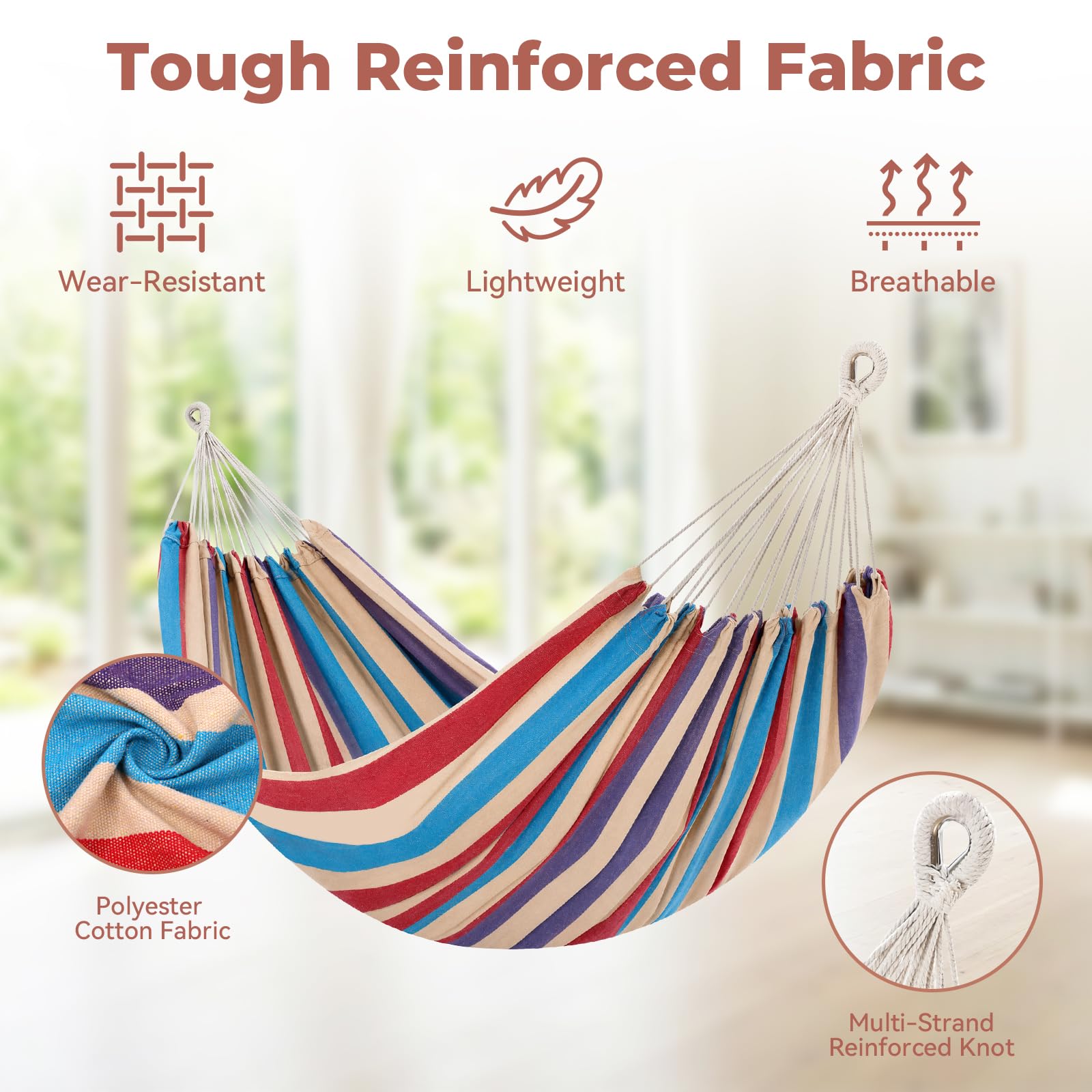 Hammock with Stand, Ohuhu Double Hammock with Space Saving Steel Stand & Pillow 2 Person Hammocks with Portable Carrying Bag for Camping Garden Patio Indoor Use Gift for Birthday, Tropical