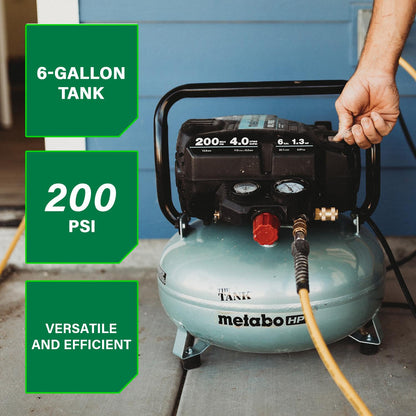 Metabo HPT Air Compressor, THE Tank, Portable Pancake Air Compressor 200 PSI, 6 Gallon Tank, Versatile for Use with Framing, Siding, Finish, Brad or Roofing Nailers, EC914S Metabo HPT