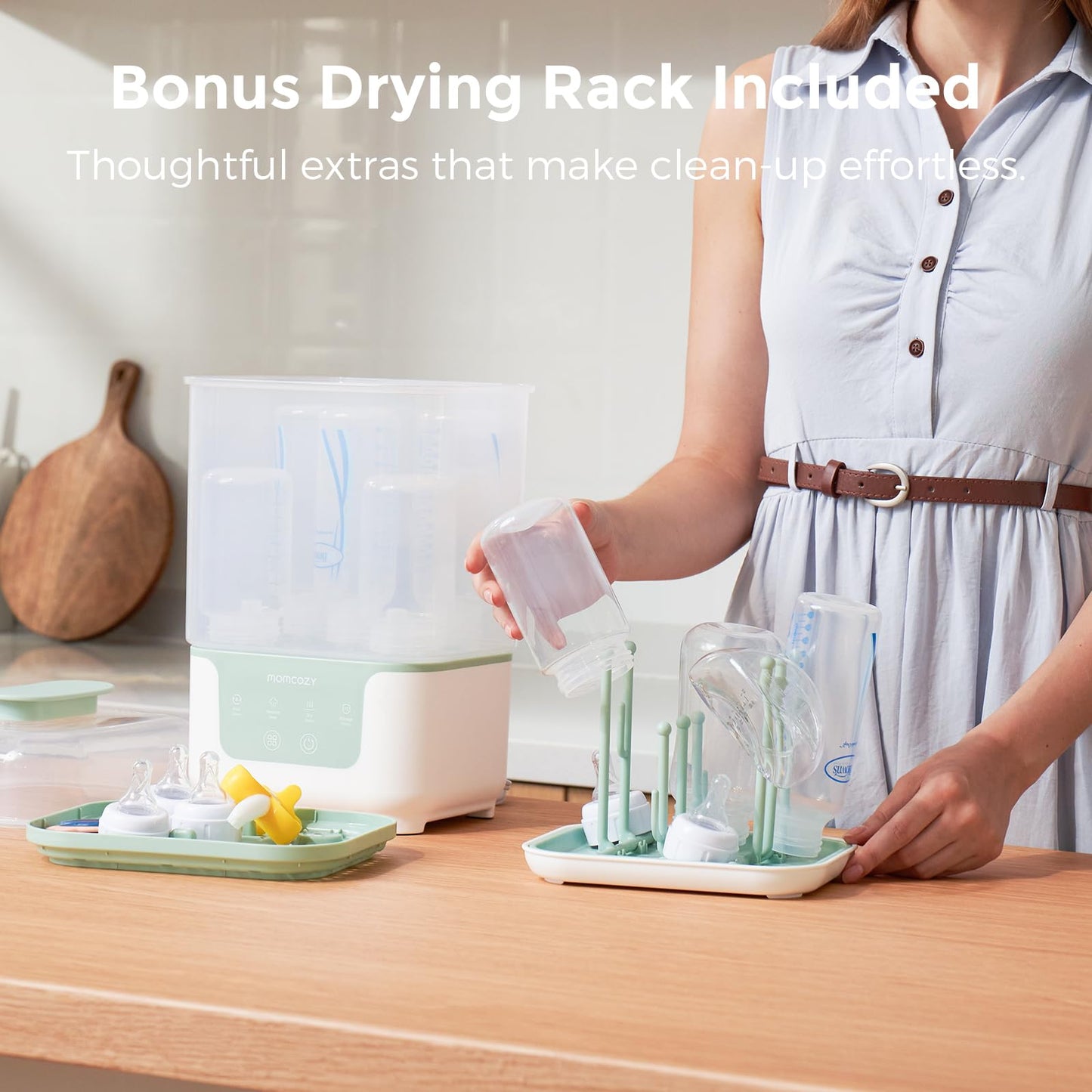Momcozy Bottle Sterilizer and Dryer, Modular Nesting Space Saving Design, 6 Bottles Capacity, 4 in 1 Compact Sterilizer for Baby Bottles, Breast Pump Parts & Newborn Essentials, Drying Rack Included - Available at All In One Marketplace Canada