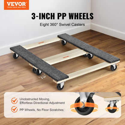 VEVOR Furniture Dolly, 1000 lbs Each Load Capacity, 2 Packs, 18" x 30", 8 x 3" PP Swivel Casters, Heavy Duty Hardwood Furniture Moving Dolly, Mover's Dolly, Moving Cart with Wheels for Heavy Furniture 🍁 All In One Marketplace Canada