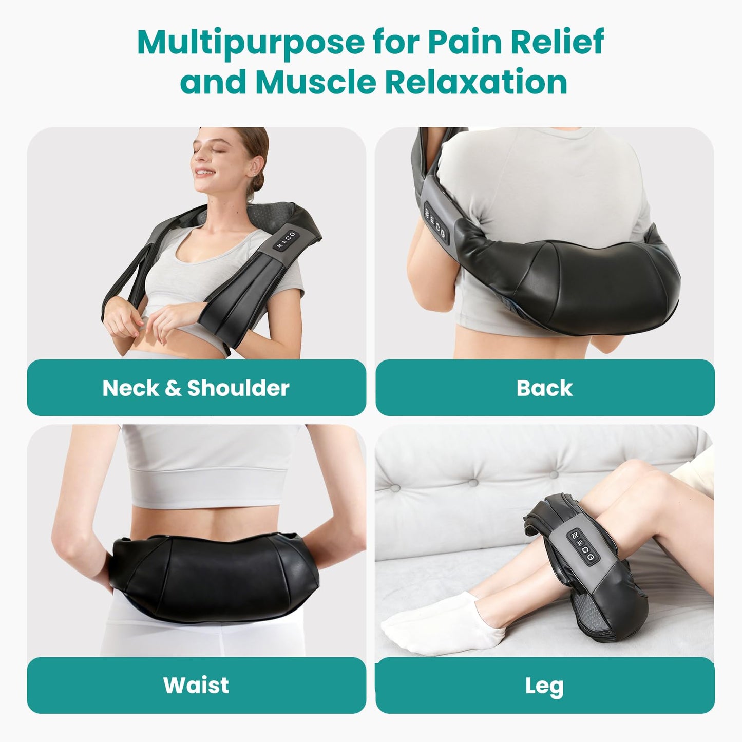 Nekteck Shiatsu Back Neck Massager,2026 Upgraded 3D Back Shoulder Kneading Massage Pillow, Deep Kneading Shoulder Massager with Heat, Waist Massage Pillow for Home Car and Office Use (NOT Cordless) - Available at All In One Marketplace Canada