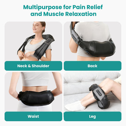 Nekteck Shiatsu Back Neck Massager,2026 Upgraded 3D Back Shoulder Kneading Massage Pillow, Deep Kneading Shoulder Massager with Heat, Waist Massage Pillow for Home Car and Office Use (NOT Cordless) - Available at All In One Marketplace Canada