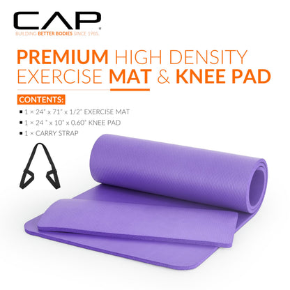 Tapis de Yoga CAP Barbell Haute Densité avec Sangle et Coussinet de Genou 180cmx60cmx1.2cm VIOLET