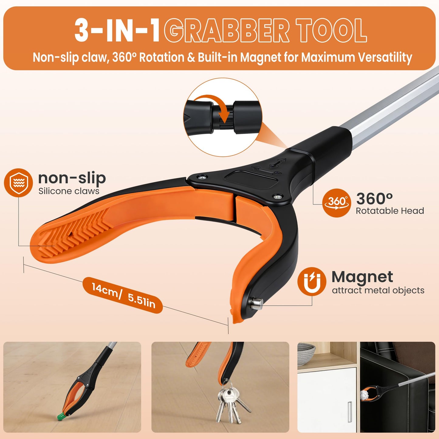 bemece 2-pack Grabber Reacher Tool, 32.68’’ (83cm) Garbage Picker Grabber, Foldable Magnetic Reacher Grabber for Seniors Adults - Blue & Orange - Available at All In One Marketplace Canada