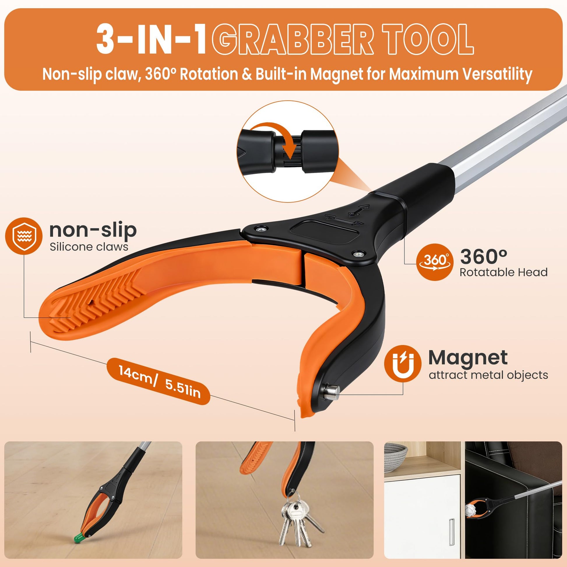 bemece 2-pack Grabber Reacher Tool, 32.68’’ (83cm) Garbage Picker Grabber, Foldable Magnetic Reacher Grabber for Seniors Adults - Blue & Orange - Available at All In One Marketplace Canada