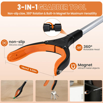 bemece 2-pack Grabber Reacher Tool, 32.68’’ (83cm) Garbage Picker Grabber, Foldable Magnetic Reacher Grabber for Seniors Adults - Blue & Orange - Available at All In One Marketplace Canada