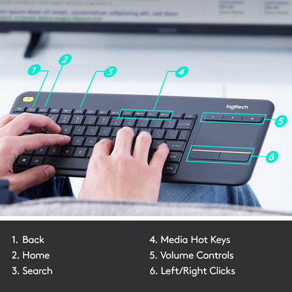 Logitech K400 Plus Wireless Touch TV Keyboard with Easy Media Control and Built-in Touchpad, HTPC Keyboard for PC-Connected TV, Windows, Android, ChromeOS, Laptop, Tablet - Black - Available at All In One Marketplace Canada