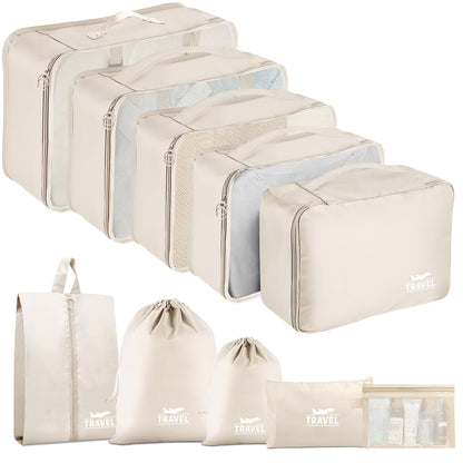 10 Set Packing Cubes for Suitcases, Packing Cubes Travel Essentials Organizer Bags, Travel Organizers (Beige)