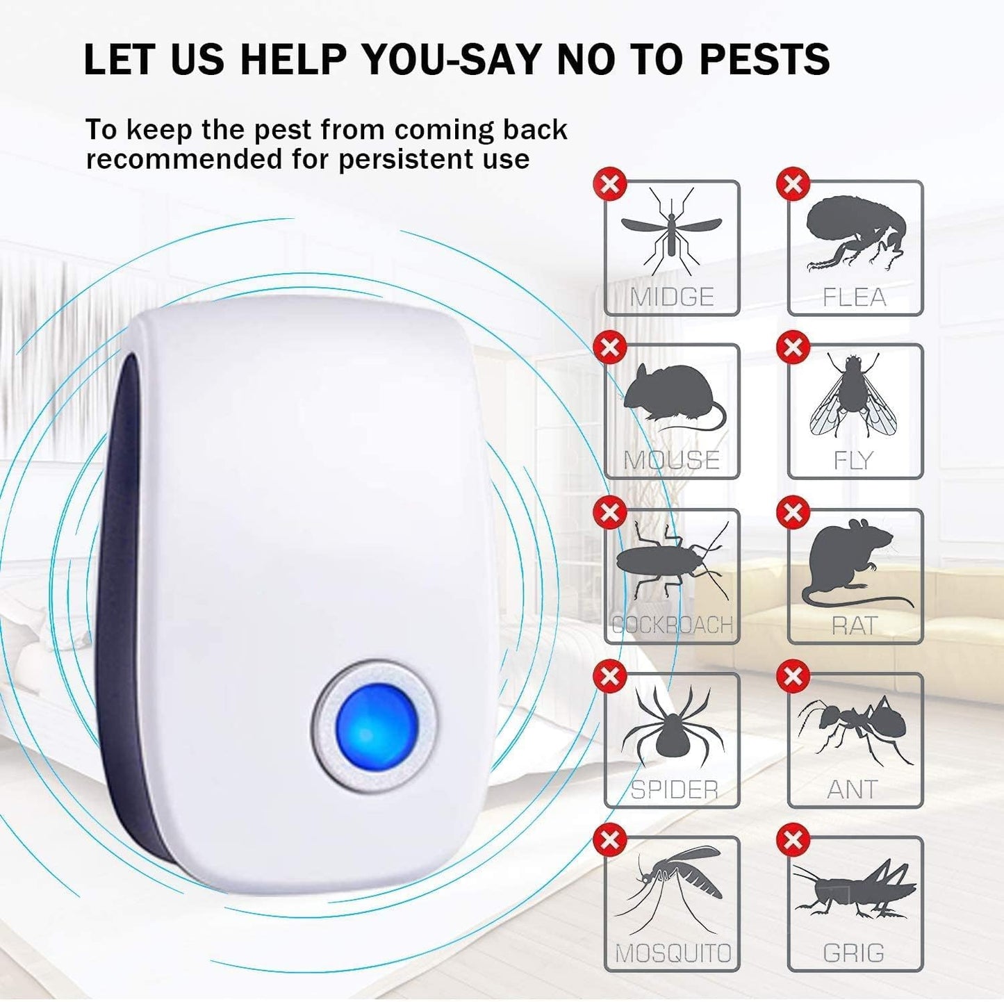 Pest Control Repeller, Plug-in Pest Control Repellent for Mouse, Insect, Cockroach, Mice, Spider, Bug, Ant, Mosquito, Rodent & Rats Indoor Use Repeller 6 Packs - Available at All In One Marketplace Canada
