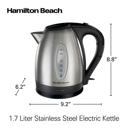 Hamilton Beach Electric Tea Kettle, Water Boiler & Heater, 1.7 Liter, Cordless Serving, 1500 Watts for Fast Boiling, Auto-Shutoff and Boil-Dry Protection, Stainless Steel (40880C)
