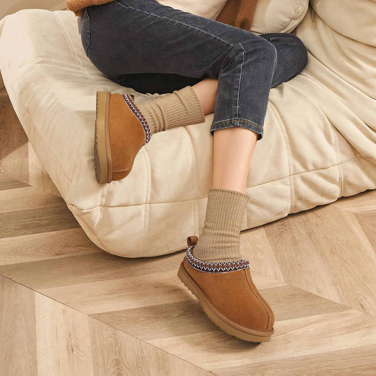 Litfun Women's Genuine Suede Fur Lined Slippers Fuzzy Winter House Shoes 🍁 All In One Marketplace Canada
