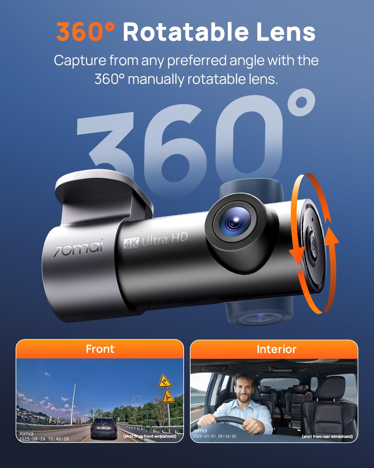 70mai 4K Front Dash Cam Built in WiFi, Smart Dash Camera for Cars, WDR, Night Vision, iOS/Android Mobile App, WDR, Night Vision, Loop Recording, Parking Monitor, Time-Lapse (M310 Plus 4K) (2160P) - Available at All In One Marketplace Canada