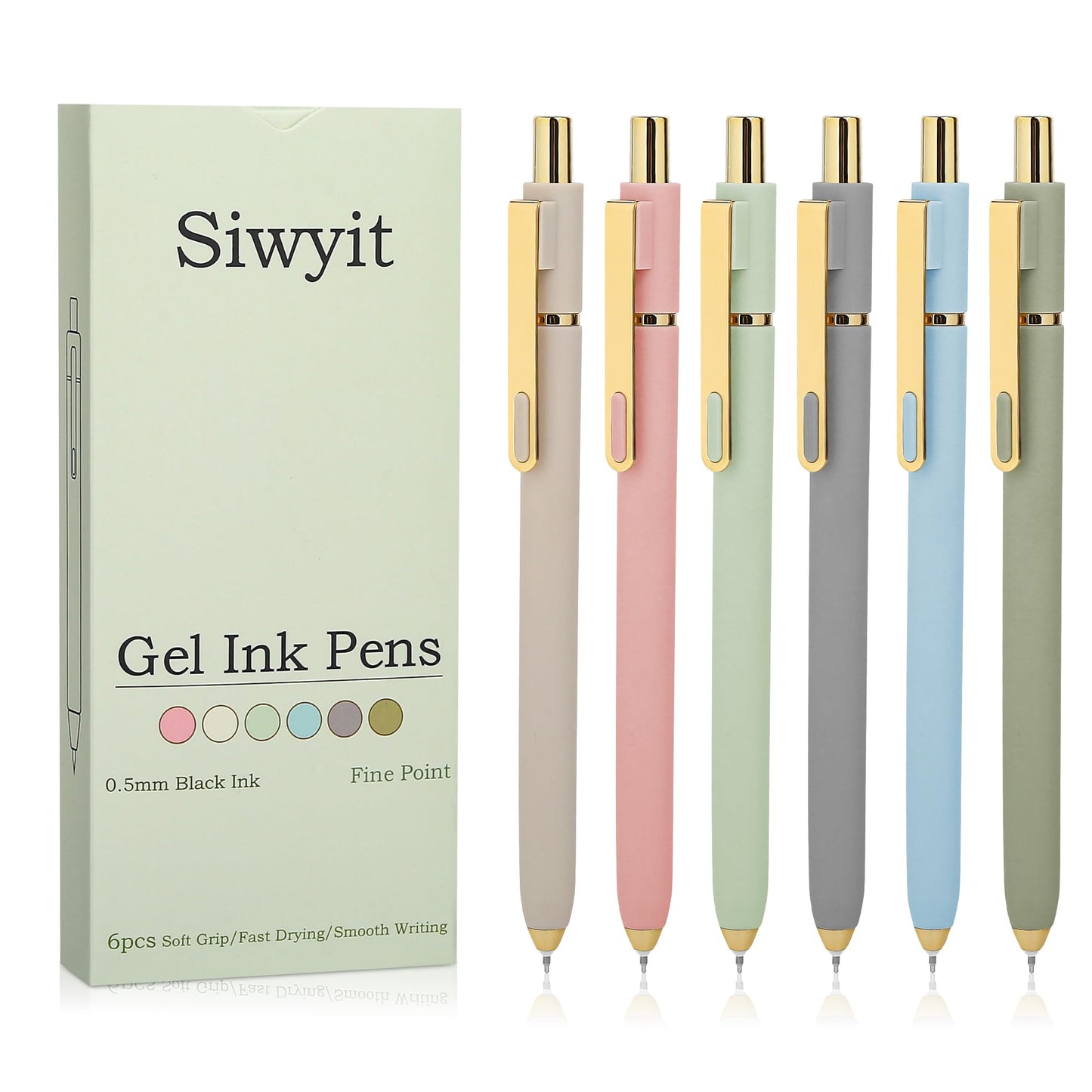 Siwyit Gel Pens 6 Pcs, 0.5mm Quick Dry Black Ink Pens Fine Point Smooth Writing Pens,Retractable Pens for Journaling Note Taking,Stylo Gel Gift for Women (Morandi-6PC)