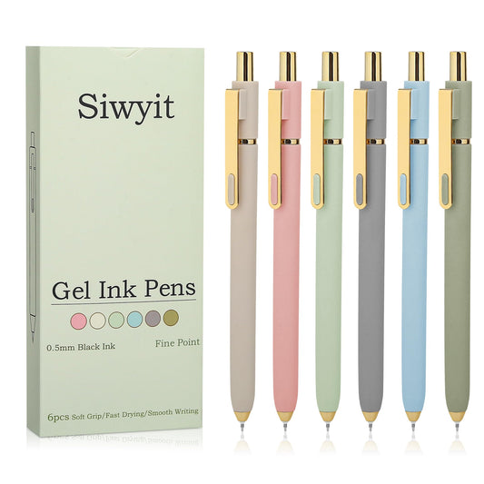 Siwyit Gel Pens 6 Pcs, 0.5mm Quick Dry Black Ink Pens Fine Point Smooth Writing Pens,Retractable Pens for Journaling Note Taking,Stylo Gel Gift for Women (Morandi-6PC)