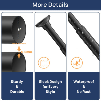 Matte Black Shower Curtain Rod Tension 30 to 76 Inches Never Rust Non-Slip Spring Tension Shower Rod No Drilling Stainless Steel Curtain Pole Use Bathroom, Closet, Window, Room Divider
