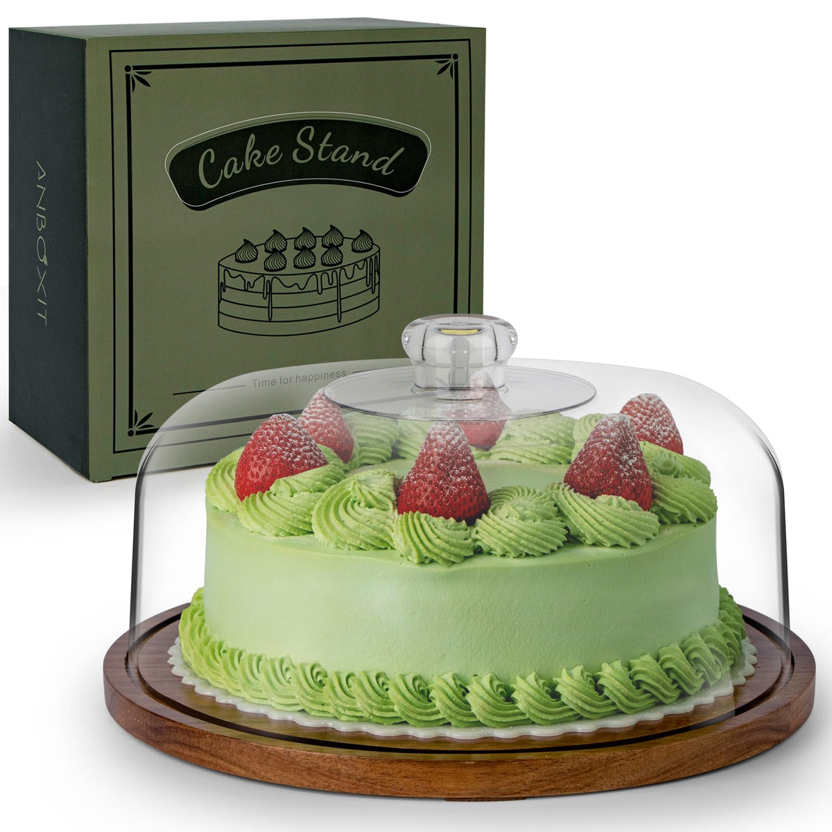 ANBOXIT Cake Stand with Dome Lid, Acacia Wood Cake Plate with Cover 🍁 All In One Marketplace Canada