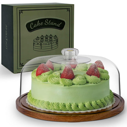 ANBOXIT Cake Stand with Dome Lid, Acacia Wood Cake Plate with Cover 🍁 All In One Marketplace Canada