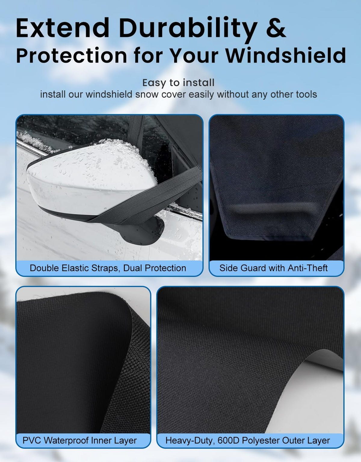 Windshield Cover for Ice and Snow,600D Oxford Fabric, Car Front Windshield Snow Cover,Fits Most Cars and SUVs, Pickup,Windshield Cover for Winter,69 x 42 Inches 🍁 All In One Marketplace Canada