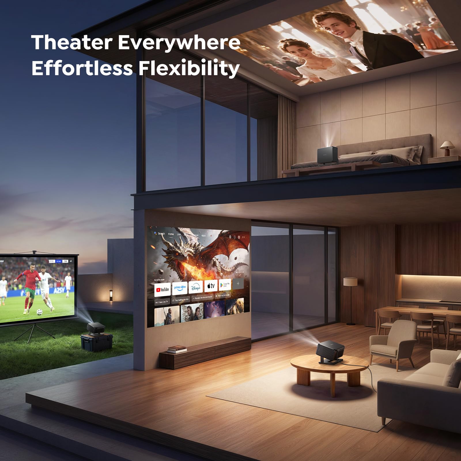 Smart Projector 4K【Google TV 14.0 & Dolby】Short Throw Mini Projectors with Auto Focus & Keystone|Compatible with Netflix|HDR10,Portable Outdoor Projecteur with WiFi & Bluetooth for Movie/Home/Bedroom - Available at All In One Marketplace Canada