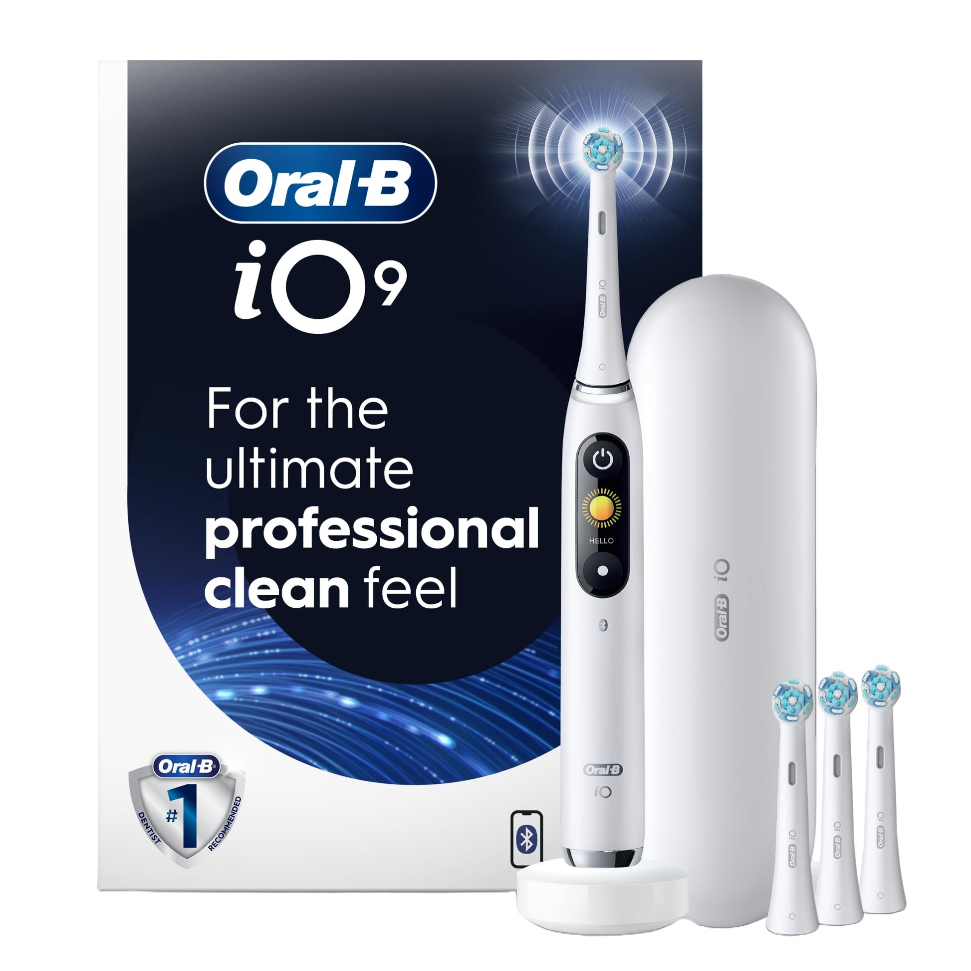 Oral-B iO Series 9 Electric Toothbrush with 4 Oral-B Replacement Brush Heads, White Alabaster Oral-B