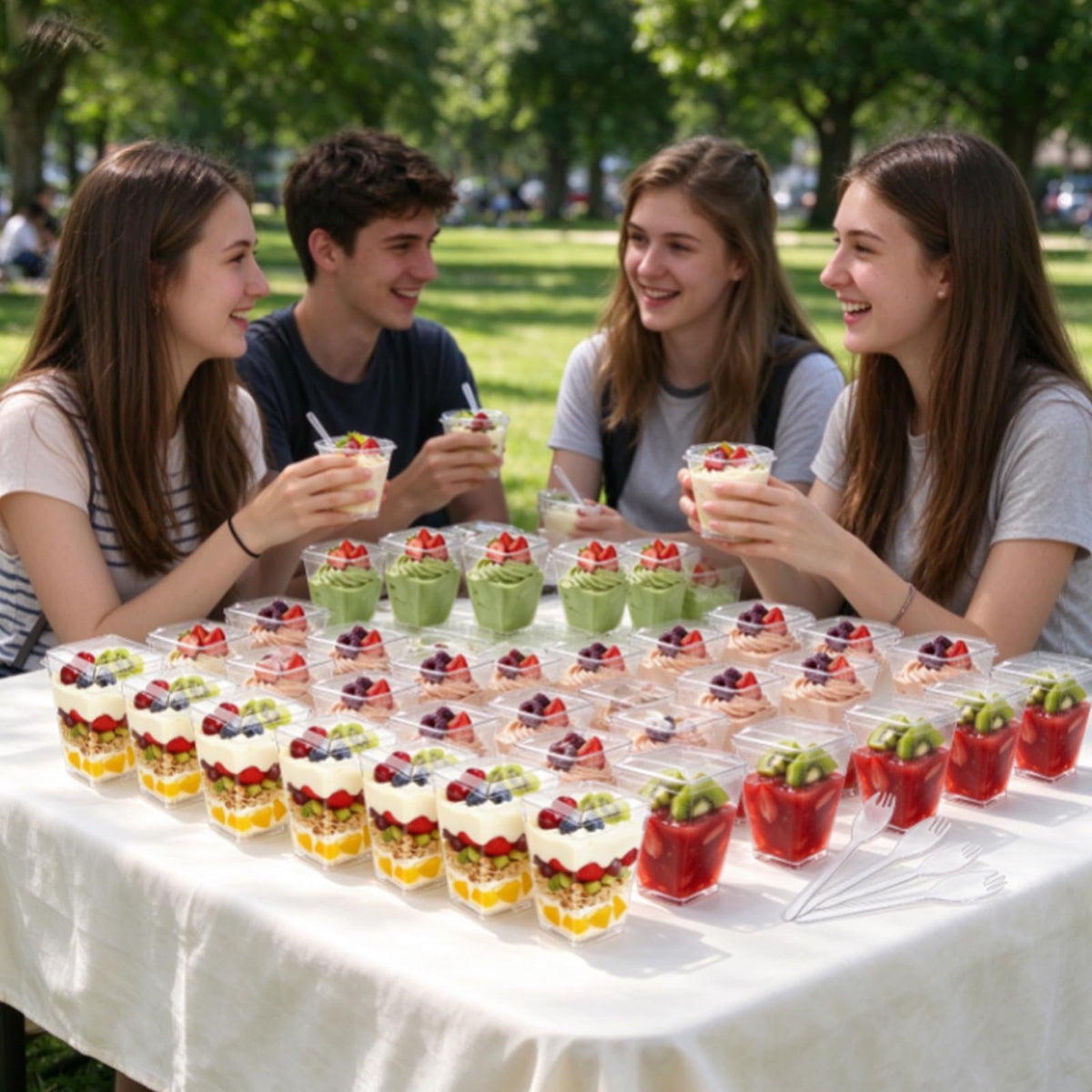 Toowood 50pcs Clear Dessert Cups with Lids and Spoons, 5.4oz Dessert Cups, Mini Cups Reusable Square Parfait Cup for Party Appertizer, Christmas 🍁 All In One Marketplace Canada