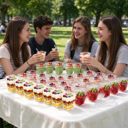 Toowood 50pcs Clear Dessert Cups with Lids and Spoons, 5.4oz Dessert Cups, Mini Cups Reusable Square Parfait Cup for Party Appertizer, Christmas 🍁 All In One Marketplace Canada