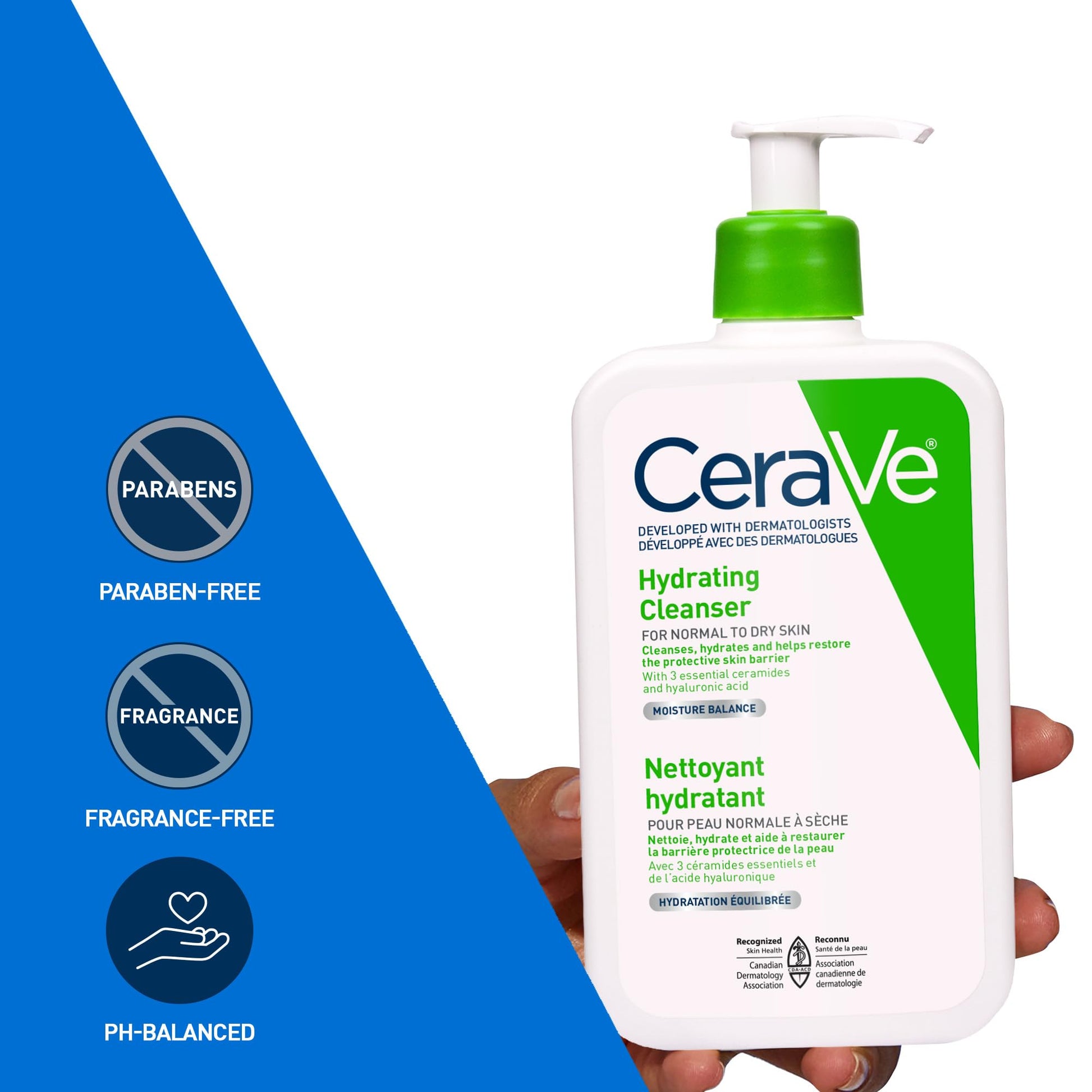 CeraVe Hydrating Face Wash, Daily, Gentle Moisturizing Non-Foaming Facial Cleanser for Men & Women with Hyaluronic Acid, Ceramides, Glycerin. Suitable for Dry & Sensitive Skin, Fragrance-Free, 473ML