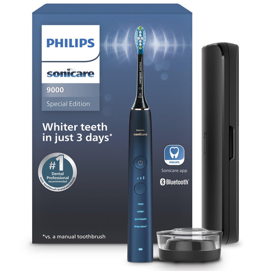 Philips Sonicare DiamondClean 9000 Electric Toothbrush - Sonic Toothbrush with App, Pressure Sensor, 12 Brushing Settings, Replacement Reminder, Charging Stand, Travel Case, Aquamarine, HX9911/92
