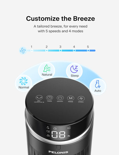 Pelonis 42 inch Tower Fan for Bedroom, 5 Speeds, 4Modes with 28ft/s Standing Fan, 90° Oscillating Fans for Indoors, 15H & 23dB Quiet Timer, householad fans with Remote Control 🍁 All In One Marketplace Canada