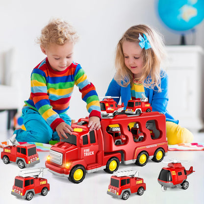 Fire Trucks Toddler Toys for 1-3 3-5 Year Old Boy, 5-in-1 Fire Car Truck Toy for Toddler Girls Age 1 2 3 4 5 6, Christmas Birthday Gift Car Truck Sets with Light Sound 🍁 All In One Marketplace Canada