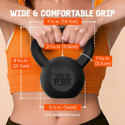 Yes4All Solid Cast Iron Kettlebell Weights Set – Great for Full Body Workout and Strength Training – Kettlebell 25 lbs (Black)