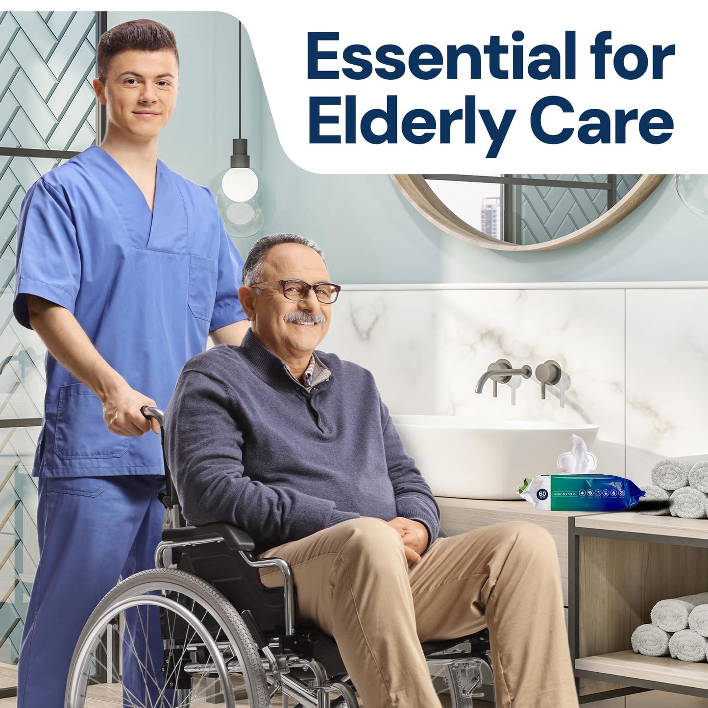 Adult Wipes For Elderly - 8"x13" 720ct (12 Packs of 60) Huge & Soft Non-Flushable Body Wipes for Adults Bathing No-Rinse - Incontinence Disposable Washcloths, Vitamin E & Aloe Infused - Available at All In One Marketplace Canada