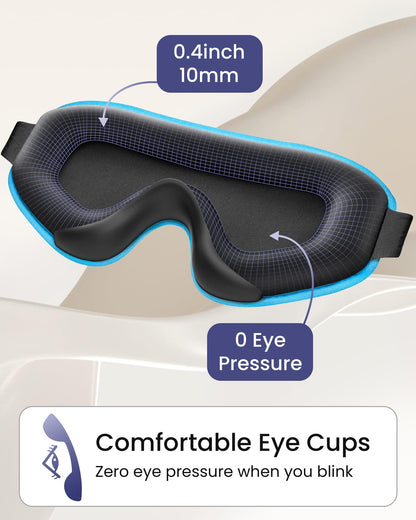 WAOAW Sleep Mask Blackout, Eye Mask for Sleeping - 3D Breathable Soft Comfortable， Adjustable Light Blocking Night Sleeping Mask（Blue）