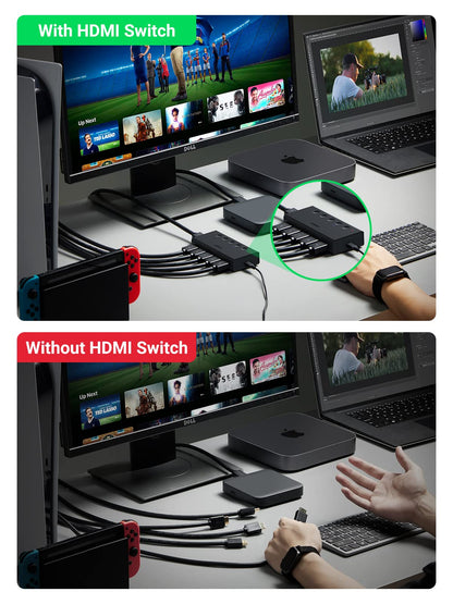 UGREEN HDMI Switch 5 in 1 Out 4K@60Hz, HDMI 2.0 Switcher 5 Port with IR Remote Selector Box 4K HDR 3D Dolby Vision Atmos CEC HDCP2.2, Compatible with PS5 4 3 Xbox Switch TV Black