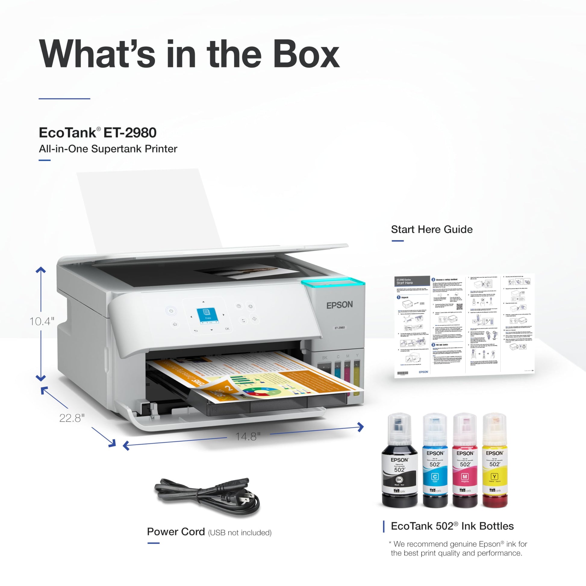 Epson EcoTank ET-2980 Wireless Color All-in-One Supertank Printer - White Epson