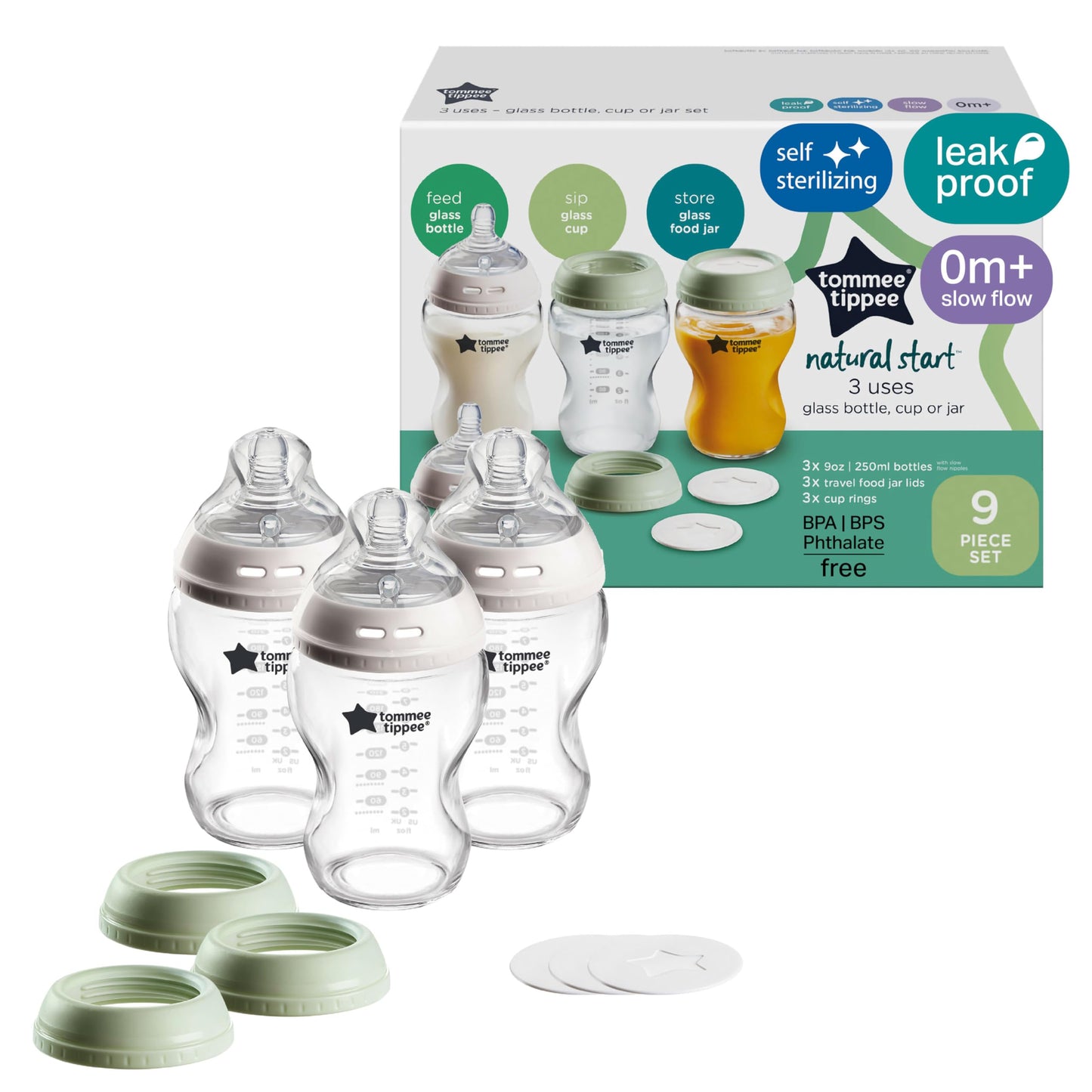 Tommee Tippee Natural Start Glass Baby Bottles, 0m+, 9oz/260ml Tommee Tippee