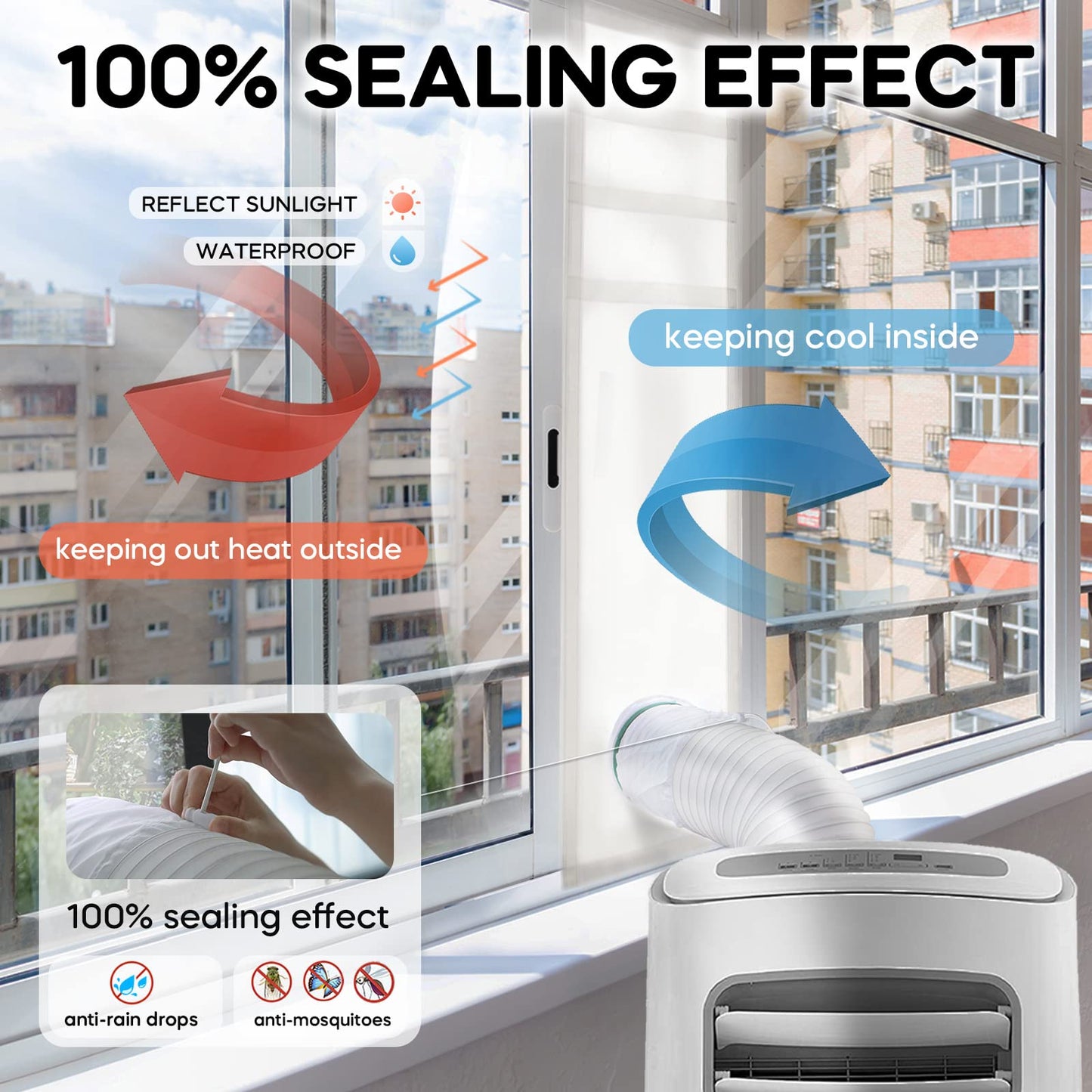LOVIGA Window Seal for Portable Air Conditioner, 100% Sealing Effect AC Window Seal Vent Kit for Portable Air Conditioner Tumbler Dryer, 25x62~92cm Length Adjustable Waterproof
