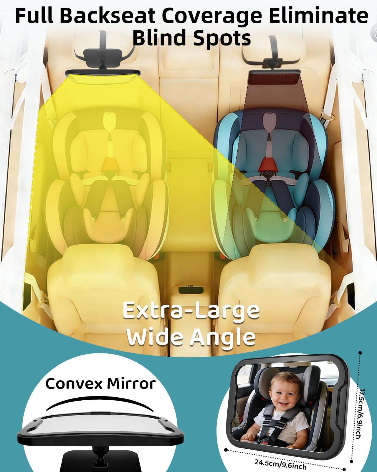 Zacro Baby Car Mirror, Shatter-Proof Acrylic Baby Mirror for Car, Rearview Baby Mirror-Easily to Observe The Baby's Every Move, Safety and 360 Degree Adjustability