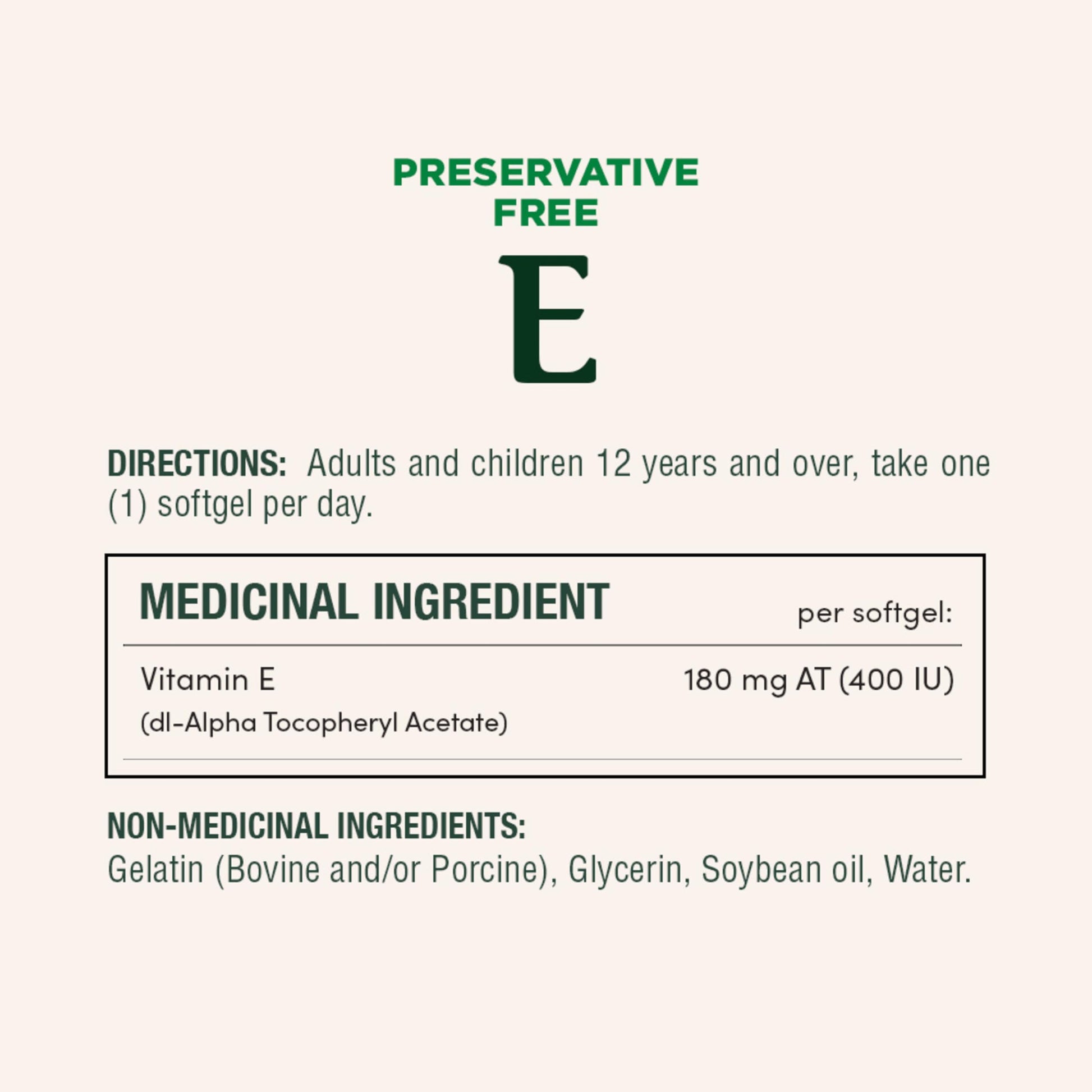 NATURE'S BOUNTY Vitamin E, 400 IU, Antioxidant, Preservative Free, 200 Softgels, 134 g - Available at All In One Marketplace Canada
